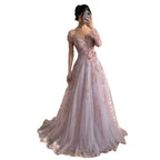 Luxury Pink Beaded One Shoulder A Line Evening Dress LA73746