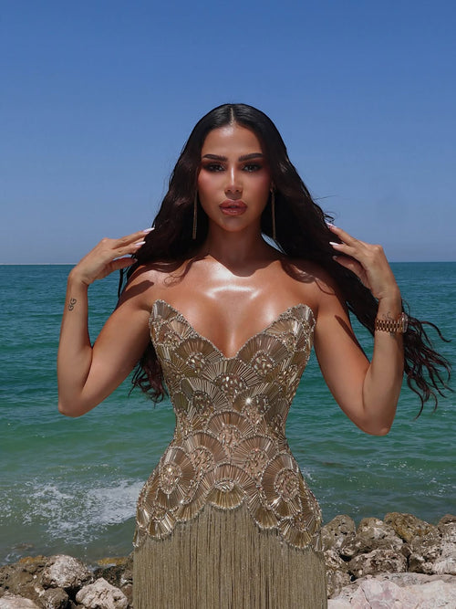 Kosovo Haute Couture Hand-beading Tassels Mermaid Evening Dress LA73748