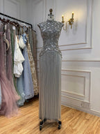 Kosovo Ultimate Luxury Gold Beaded Tassels High Neck Mermaid Evening Dress CLA73748A