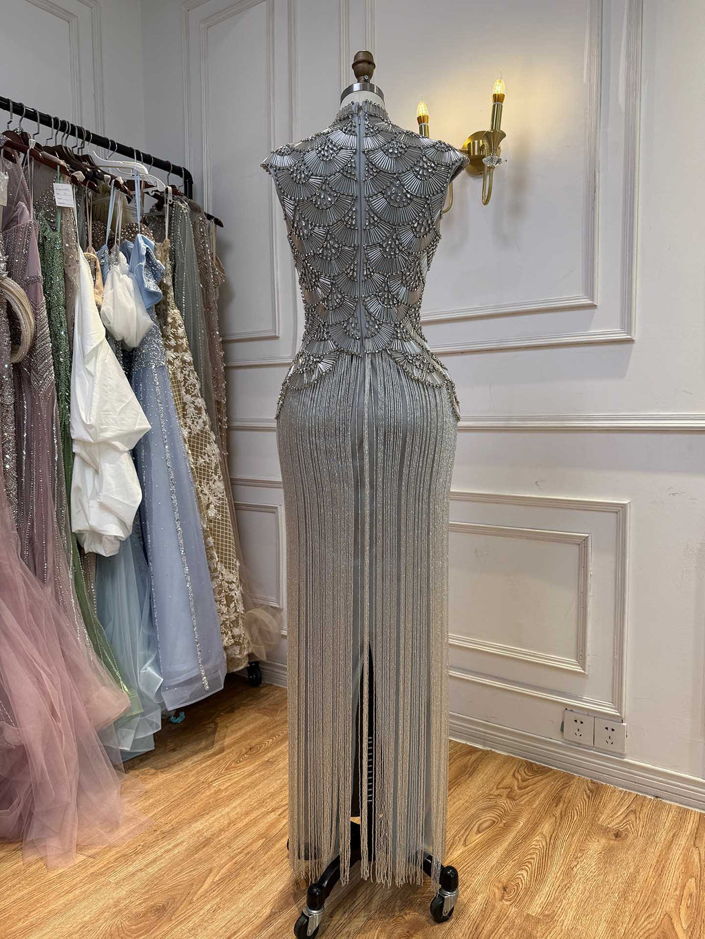 Kosovo Ultimate Luxury Gold Beaded Tassels High Neck Mermaid Evening Dress CLA73748A