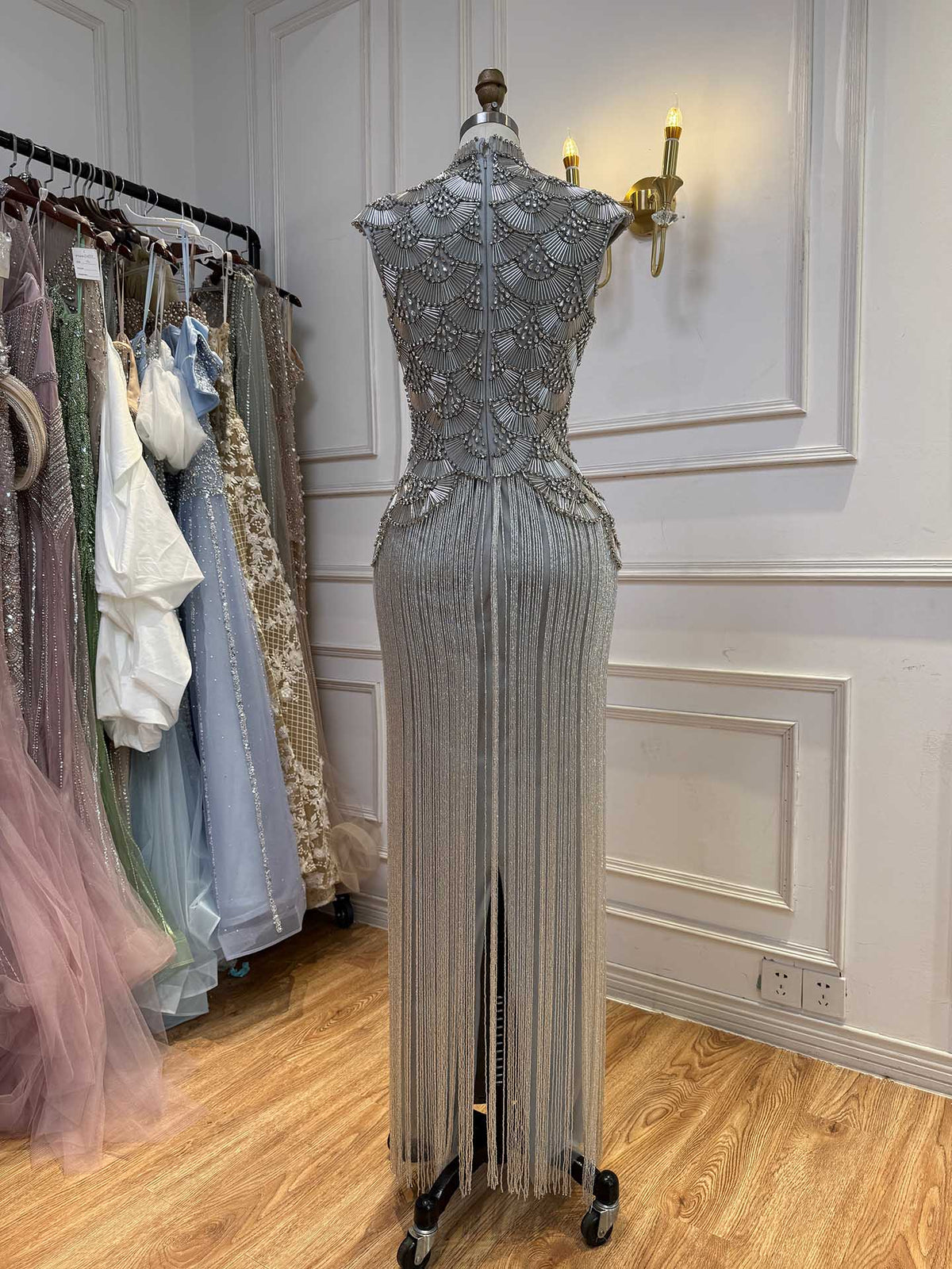 Kosovo Ultimate Luxury Gold Beaded Tassels High Neck Mermaid Evening Dress CLA73748A