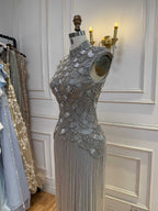 Kosovo Ultimate Luxury Gold Beaded Tassels High Neck Mermaid Evening Dress CLA73748A