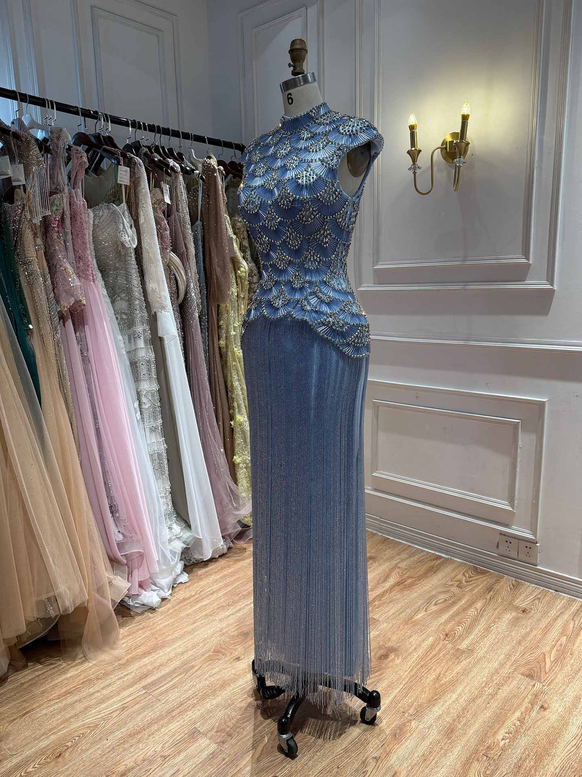 Kosovo Ultimate Luxury Gold Beaded Tassels High Neck Mermaid Evening Dress CLA73748A