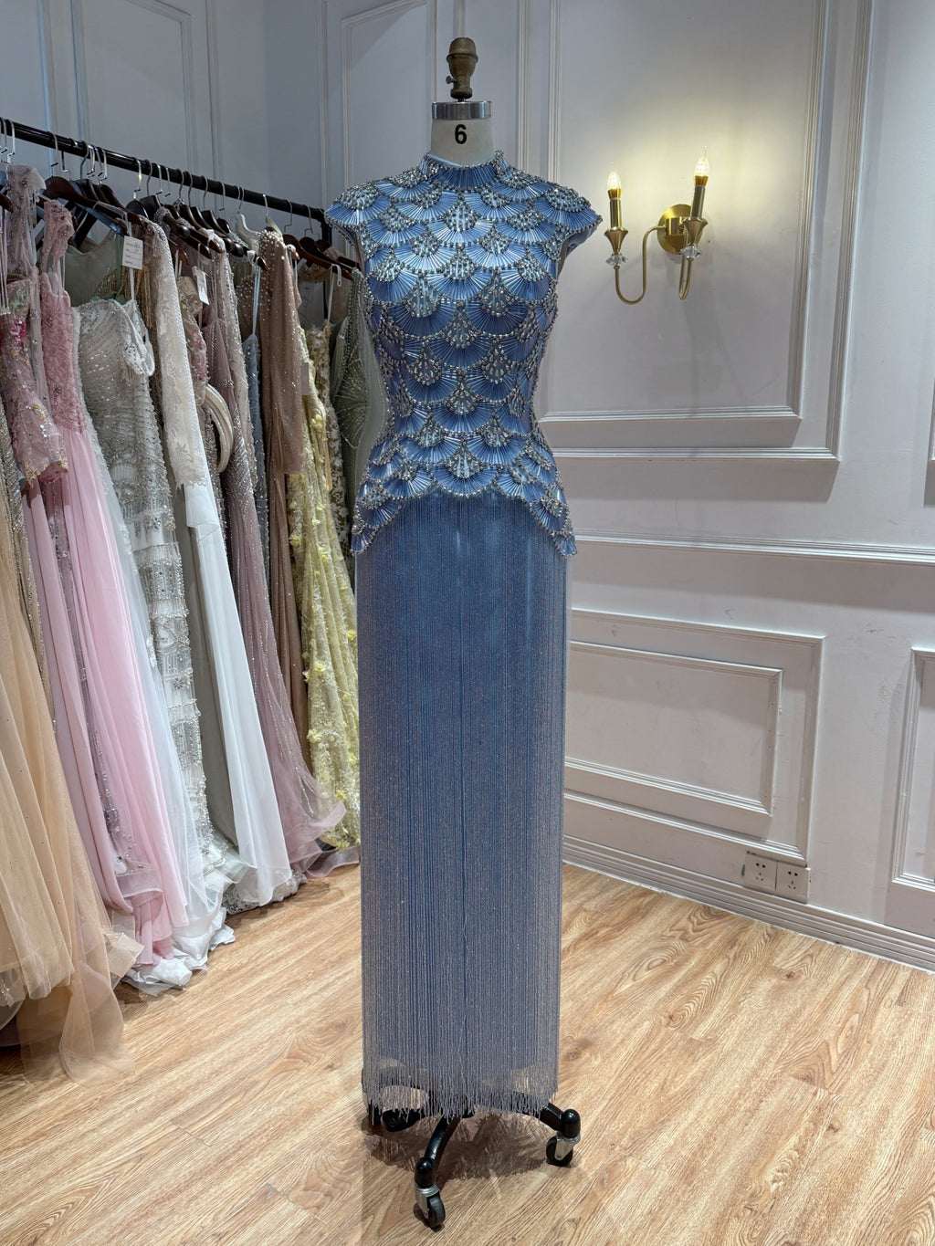 Kosovo Ultimate Luxury Gold Beaded Tassels High Neck Mermaid Evening Dress CLA73748A