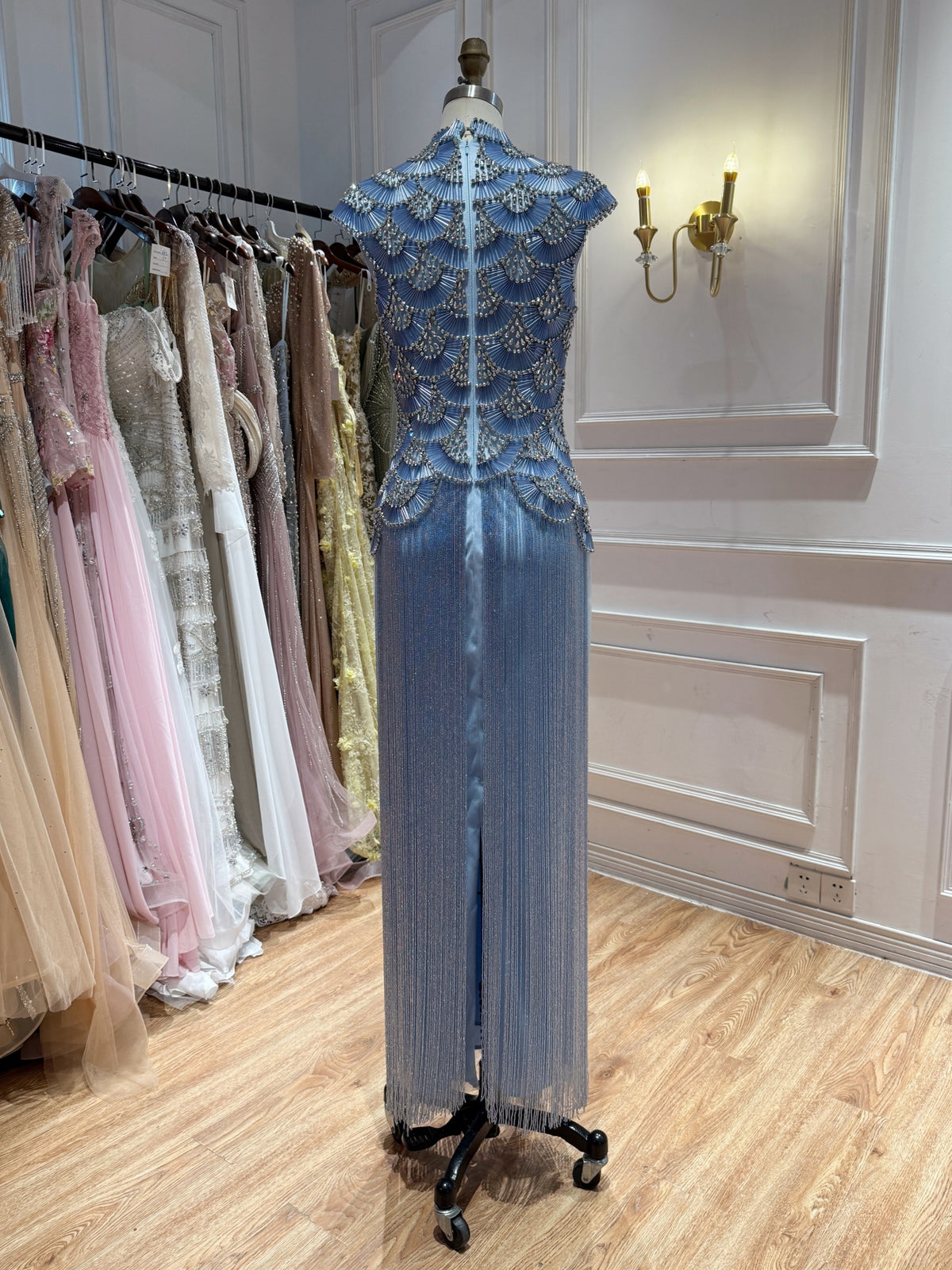 Kosovo Ultimate Luxury Gold Beaded Tassels High Neck Mermaid Evening Dress CLA73748A