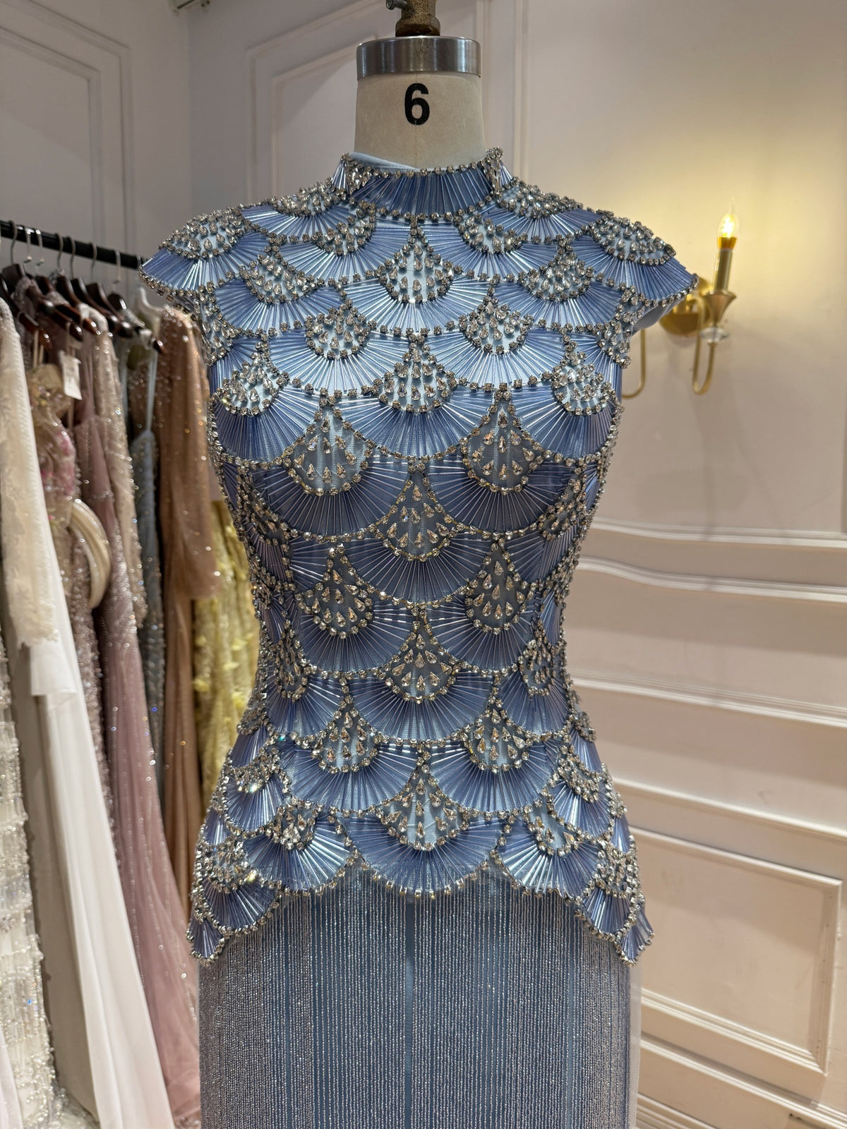Kosovo Ultimate Luxury Gold Beaded Tassels High Neck Mermaid Evening Dress CLA73748A