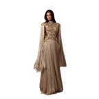 Luxury Gold Scallop Beaded High Neck Dress with Tassel Sleeves LA73748B