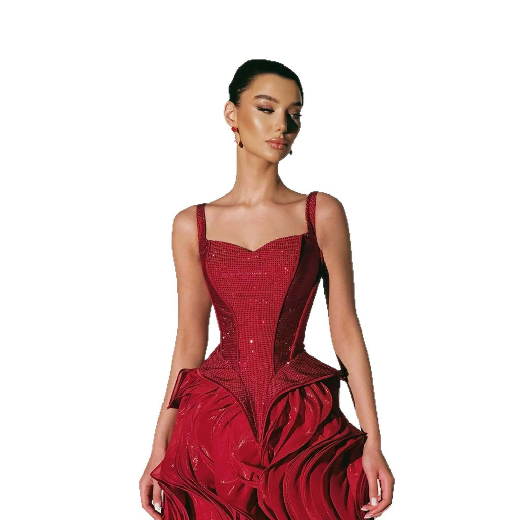 Luxury Wine Red Beaded Mermaid Evening Dress LA73750