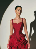 Luxury Wine Red Beaded Mermaid Evening Dress LA73750