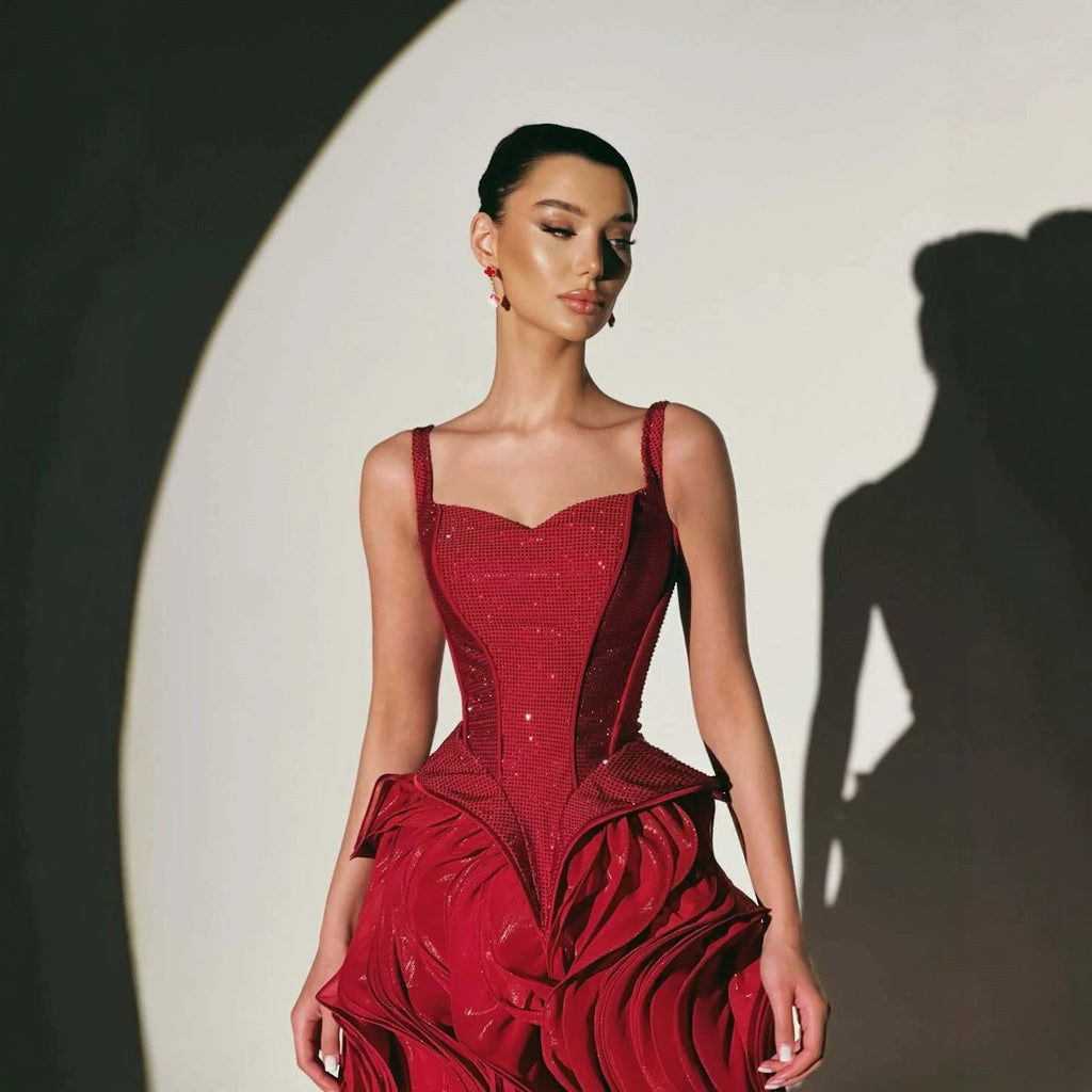 Luxury Wine Red Beaded Mermaid Evening Dress LA73750