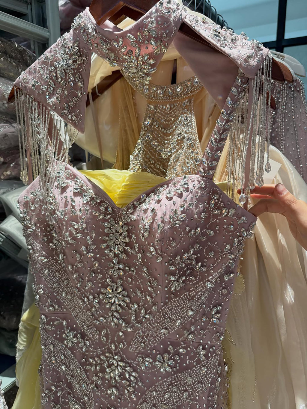 Luxury Nude Crystal Beaded Tassel Mermaid Evening Dress LA73751