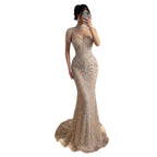Luxury Nude Crystal Beaded Tassel Mermaid Evening Dress LA73751