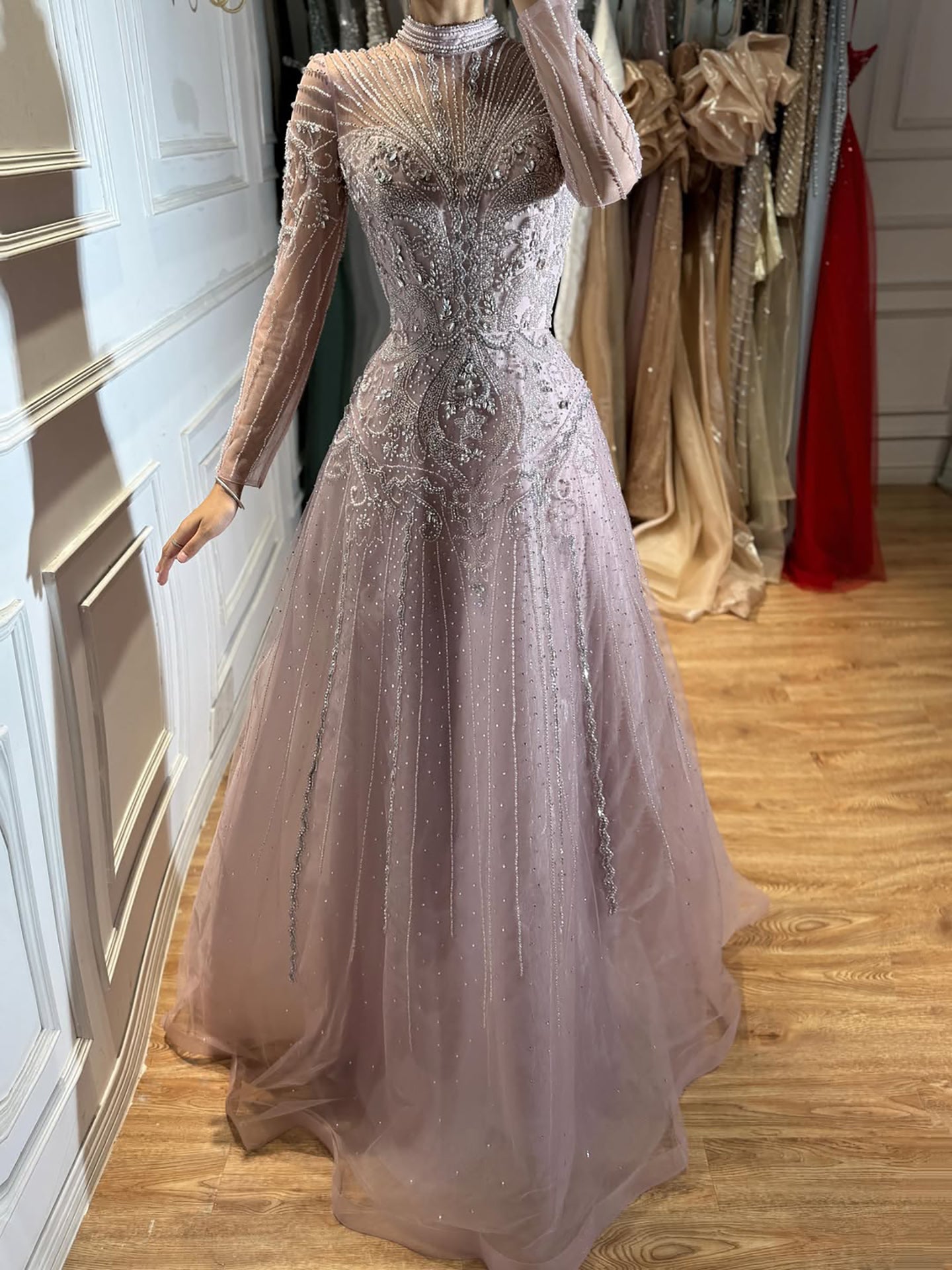 Luxury Turquoise Crystal Beaded Evening Dress LA73752