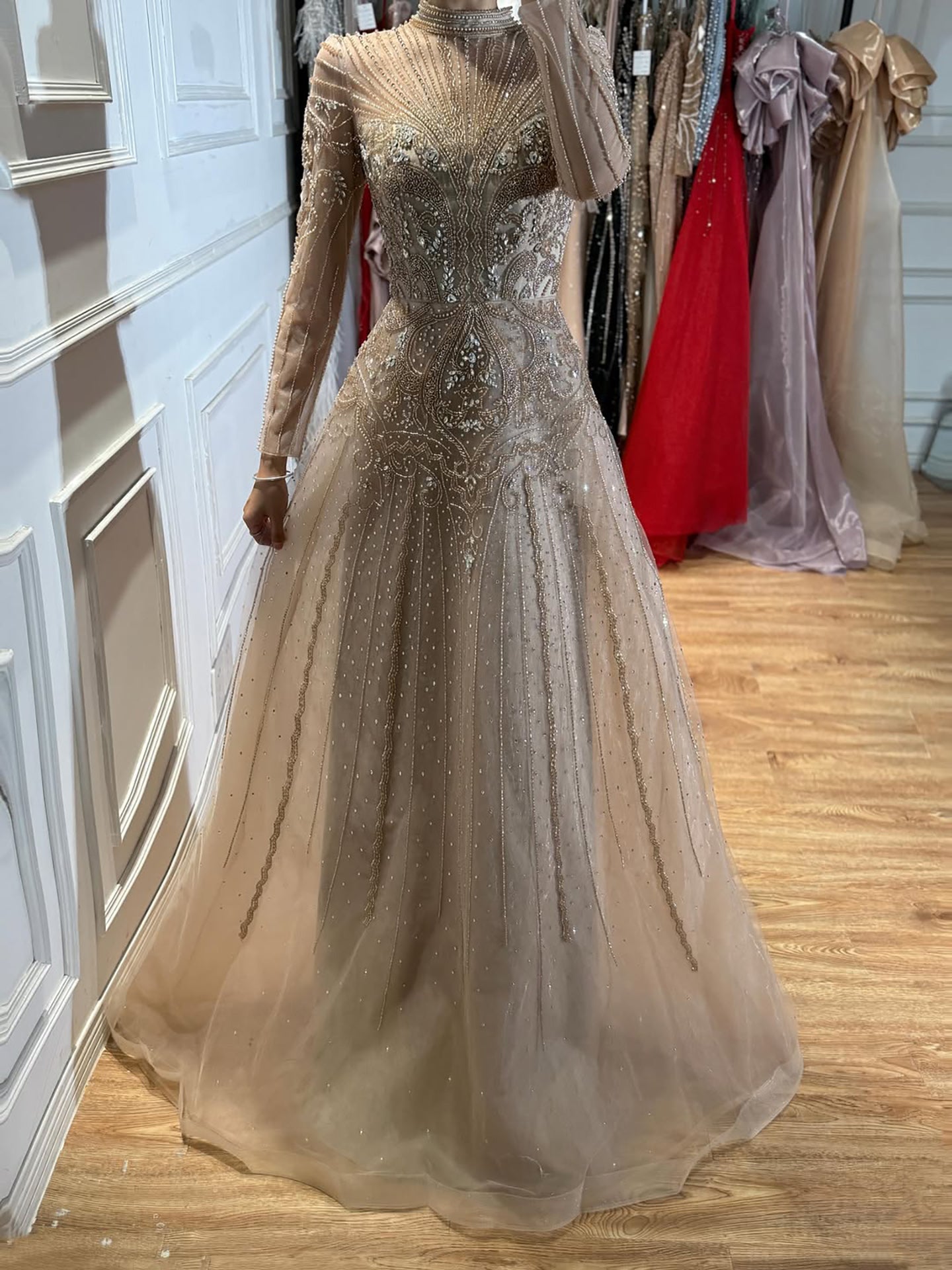 Luxury Turquoise Crystal Beaded Evening Dress CLA73752
