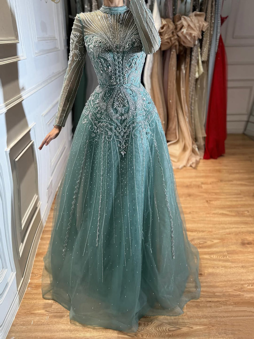 Luxury Turquoise Crystal Beaded Evening Dress LA73752
