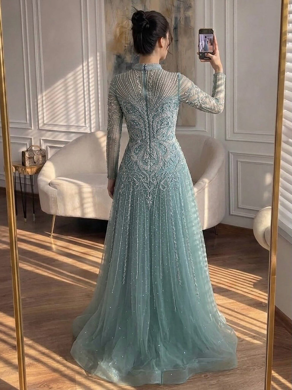 Luxury Turquoise Crystal Beaded Evening Dress LA73752