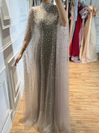 Luxury Caramel Crystal Beaded Cape Sleeves A Line Dress LA73755