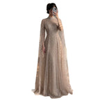 Luxury Caramel Crystal Beaded Cape Sleeves A Line Dress LA73755