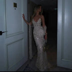 Luxury Gold Beaded Spaghetti Strap Mermaid Evening Dress LA73758