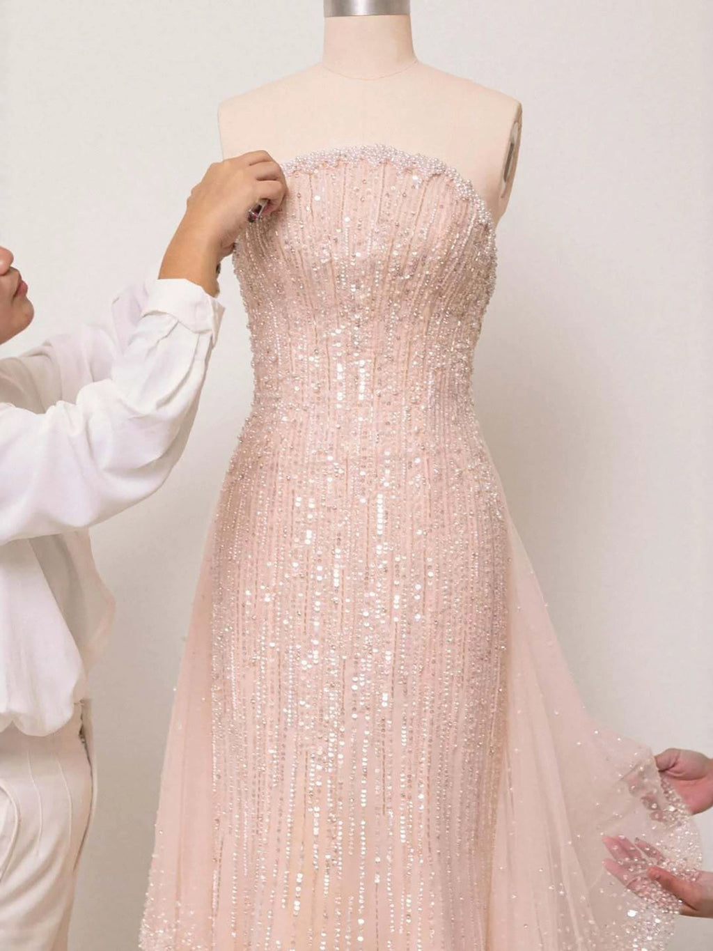 Luxury Pink Beaded Cap Sleeves Mermaid Evening Dress LA73760