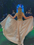 Luxury Cream Beaded Cap Sleeves Pleated Evening Dress LA73762