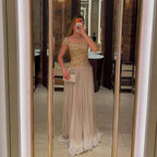 Luxury Cream Beaded Cap Sleeves Pleated Evening Dress LA73762