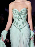 Luxury Sage Green Crystal Beaded Strapless Evening Dress LA73763