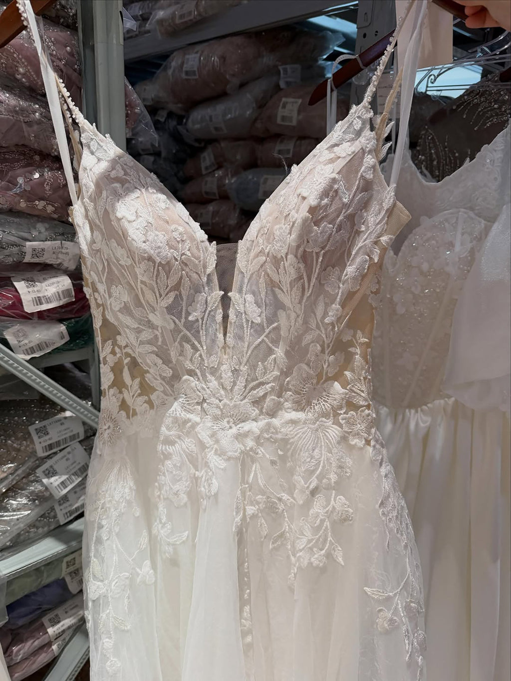 Luxury White Spaghetti Strap Floral Lace A Line Dress LA73767