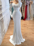 Luxury White Off Shoulder Sweetheart Long Sleeve Mermaid Dress LA73768