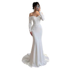 Luxury White Off Shoulder Sweetheart Long Sleeve Mermaid Dress LA73768