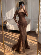 Luxury Blue Lace Beaded Mermaid Gown LA73769