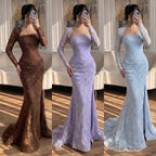 Luxury Blue Lace Beaded Mermaid Gown LA73769