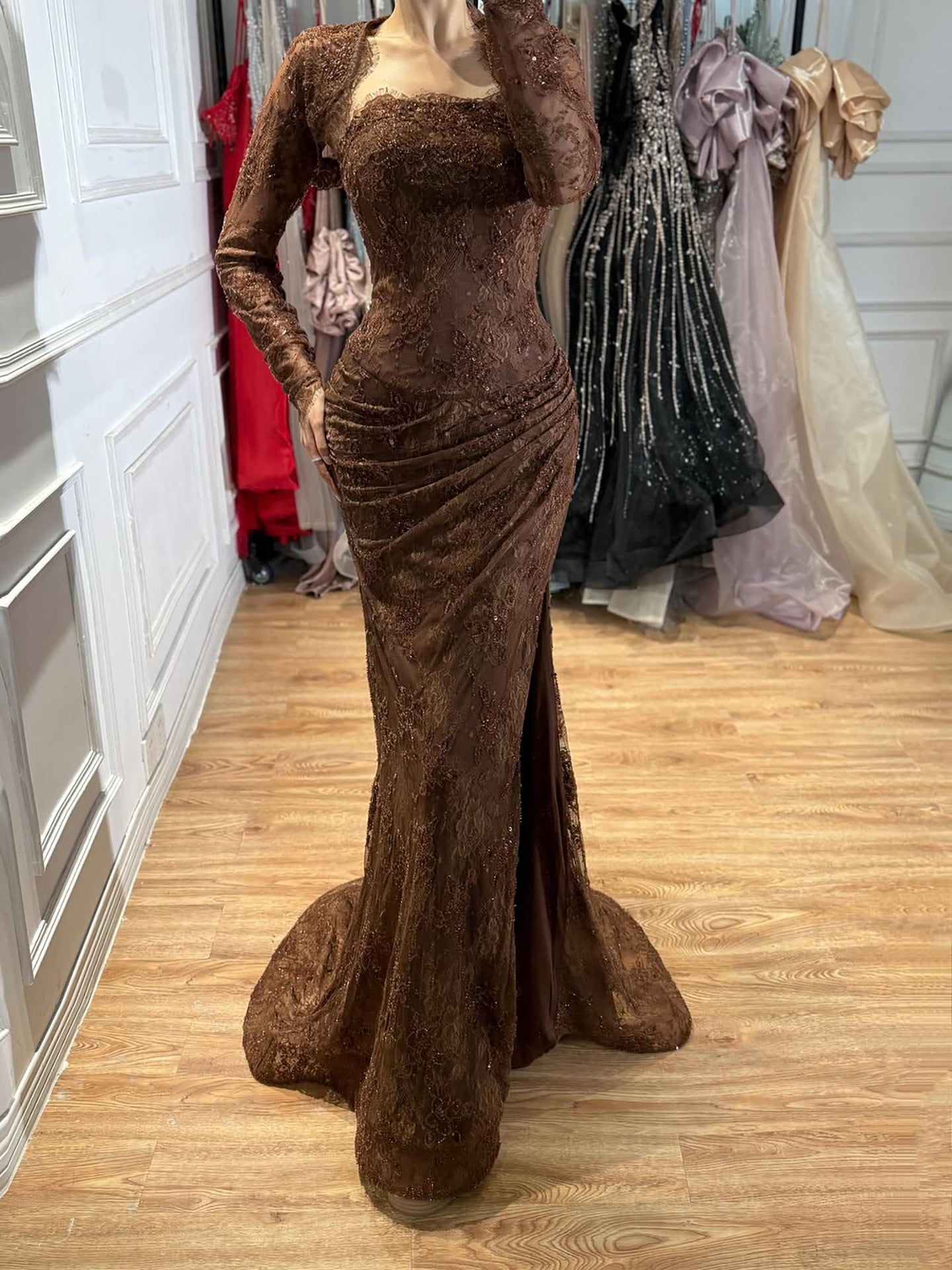 Luxury Blue Lace Beaded Mermaid Gown CLA73769