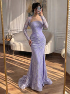 Luxury Blue Lace Beaded Mermaid Gown LA73769