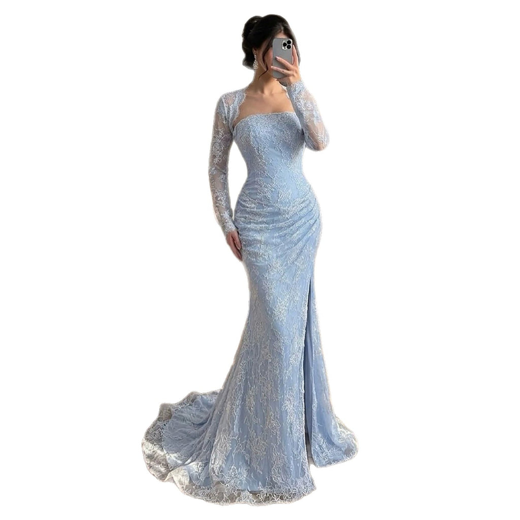 Luxury Blue Lace Beaded Mermaid Gown LA73769