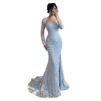 Luxury Blue Lace Beaded Mermaid Gown LA73769