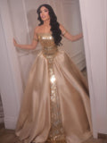 Luxury Gold Strapless Ball Gown Dress With Beaded Gloves LA73770