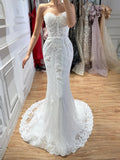 Luxury White Strapless See Through Lace Corset Mermaid Dress LA73771