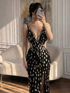 Luxury Blue V Neck Cutout Beaded Mermaid Evening Dress LA73773