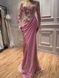 Luxury Pink 3D Floral Beaded Mermaid Gown LA73774