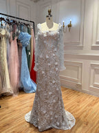 Luxury Pink 3D Floral Beaded Mermaid Gown CLA73774