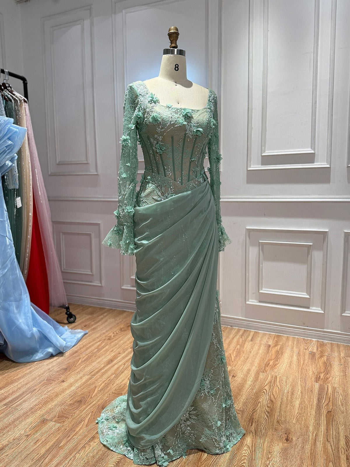 Luxury Pink 3D Floral Beaded Mermaid Gown CLA73774