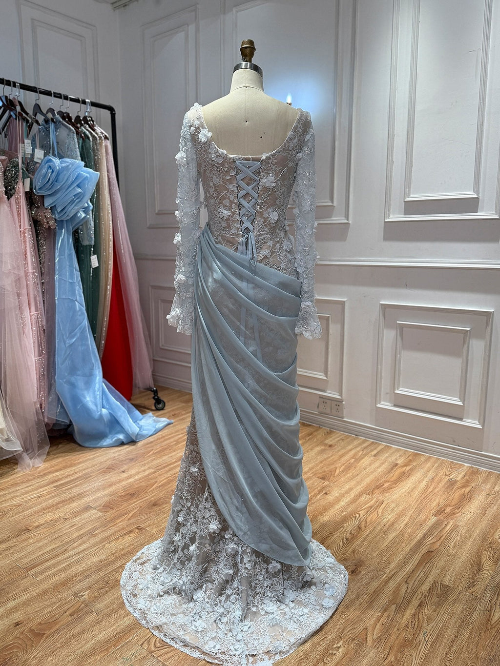 Luxury Pink 3D Floral Beaded Mermaid Gown CLA73774