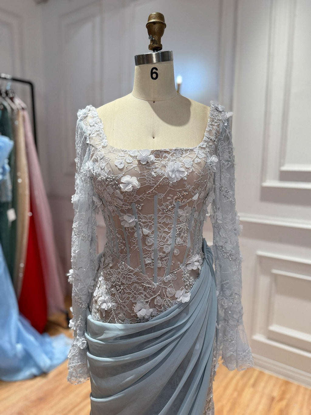 Luxury Pink 3D Floral Beaded Mermaid Gown CLA73774