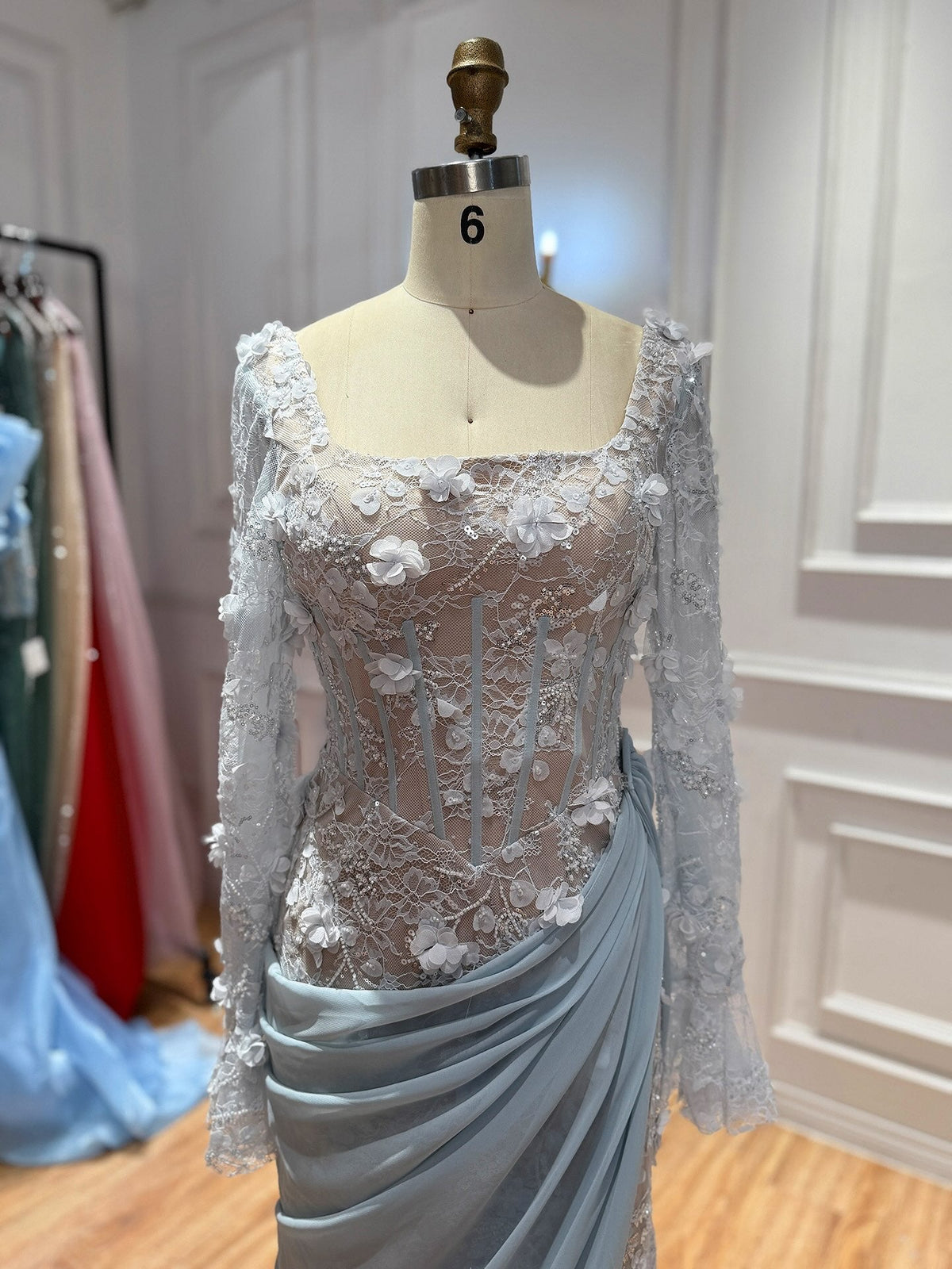 Luxury Pink 3D Floral Beaded Mermaid Gown CLA73774