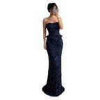 Luxury Navy Blue 3D Floral Beaded Mermaid Gown LA73777