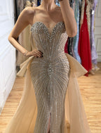 Luxury Blue Crystal Beaded Mermaid Evening Dress CLA73786