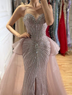 Luxury Blue Crystal Beaded Mermaid Evening Dress CLA73786