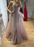 Luxury Blue Crystal Beaded Mermaid Evening Dress CLA73786