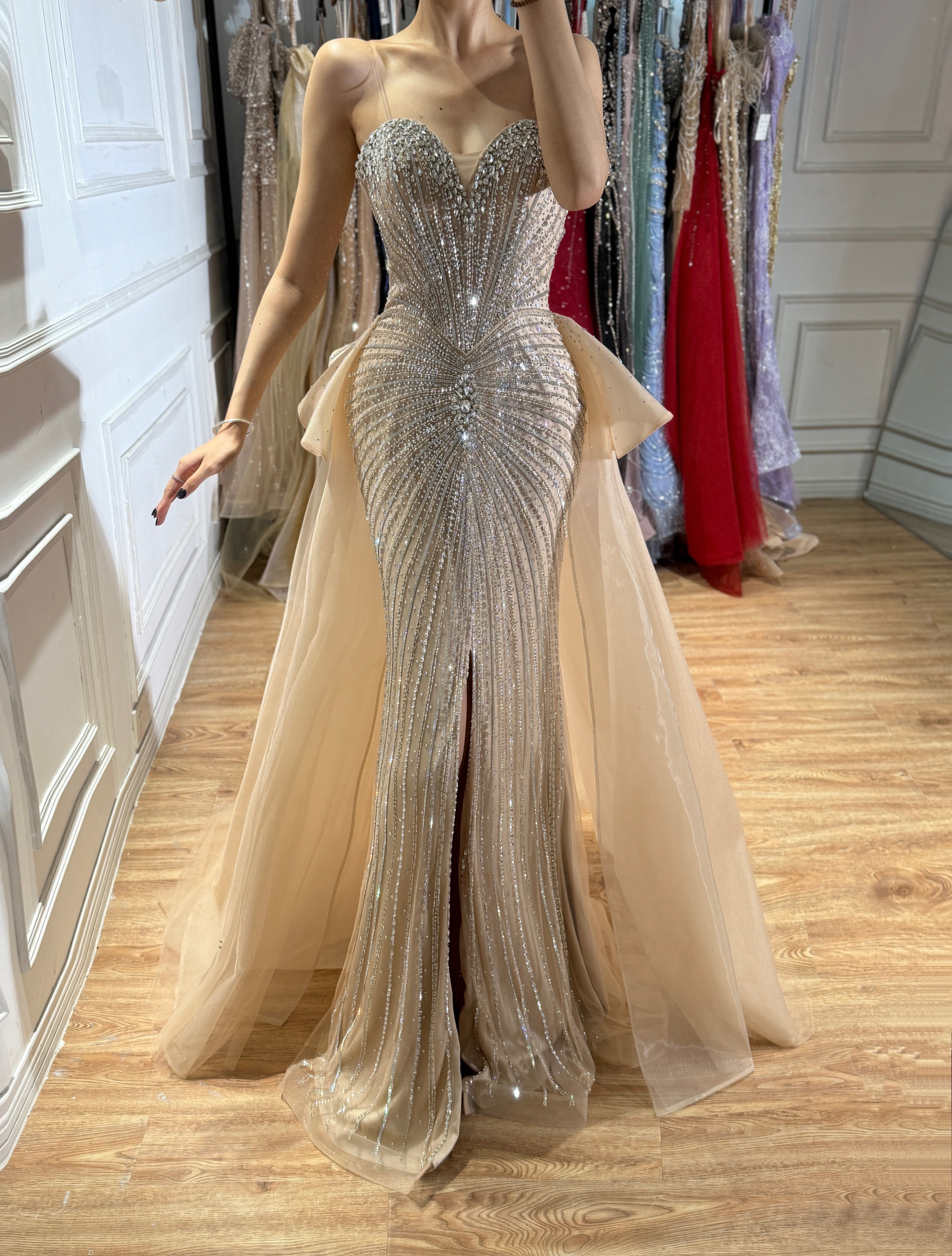 Luxury Blue Crystal Beaded Mermaid Evening Dress CLA73786